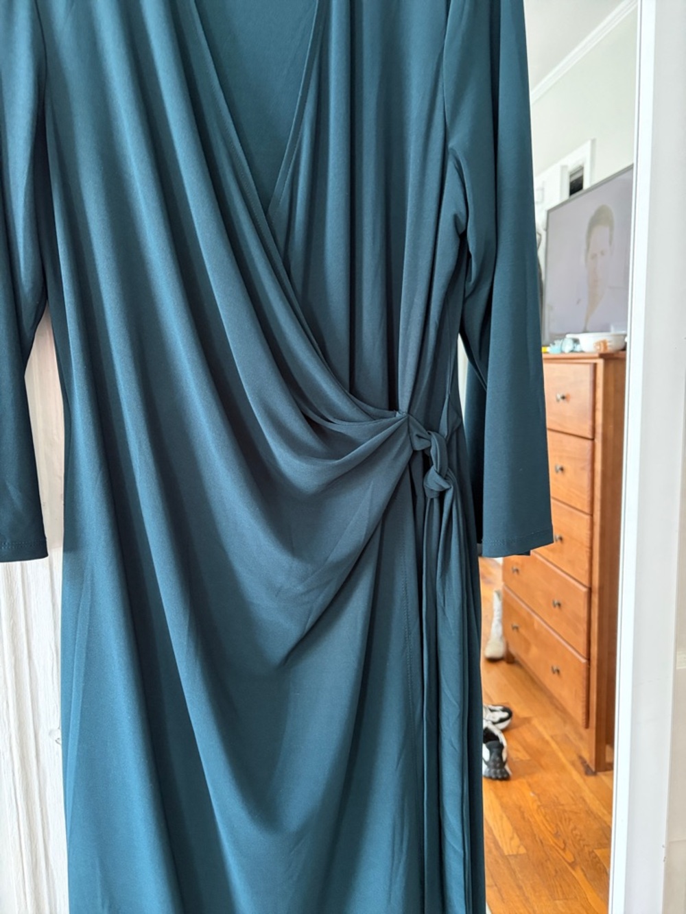Anne Klein Teal Wrap-Style Long-Sleeve Dress - Picture 3 of 4